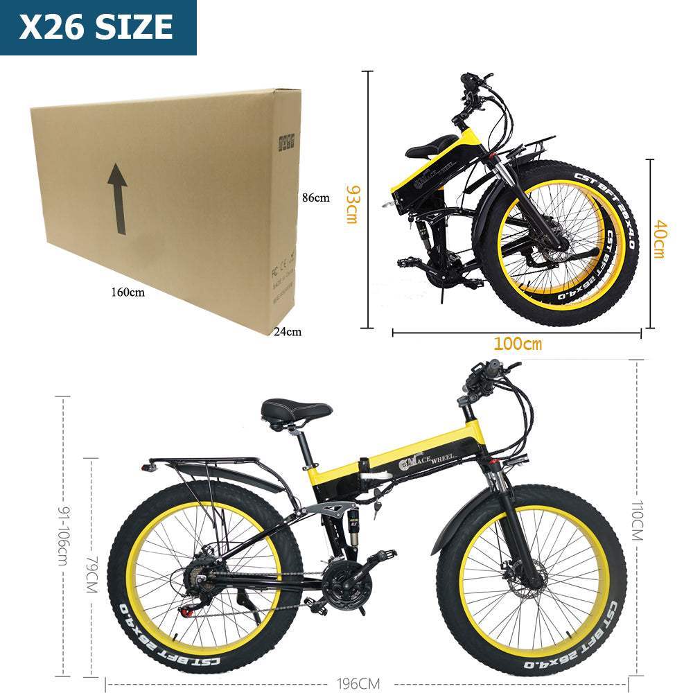 CMACEWHEEL X26 750W 26” Fat Bike Foldable E-Mountain Bike Double 10.8Ah Battery 100km - Buybestgear